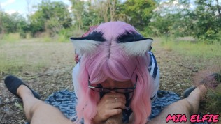 cute sexy schoolgirl in a skirt on a walk wanted to give a blowjob and get cum on face and glasses